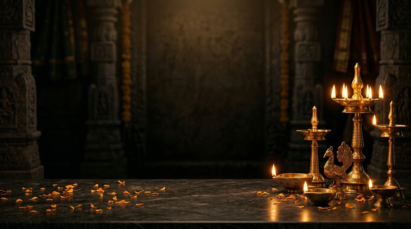 Rows of glowing oil lamps during a festival evening